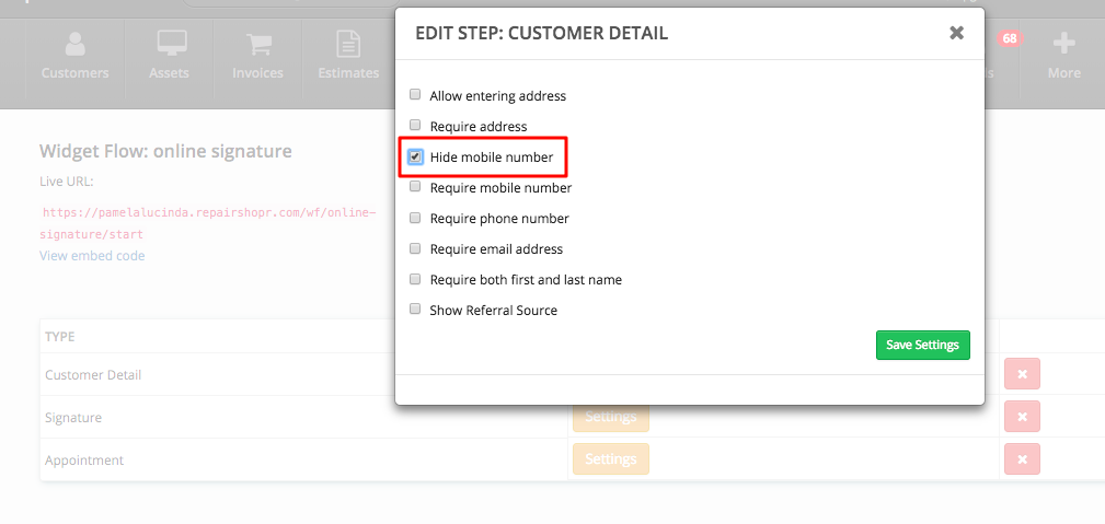 Hide or show mobile number in custom widget flow