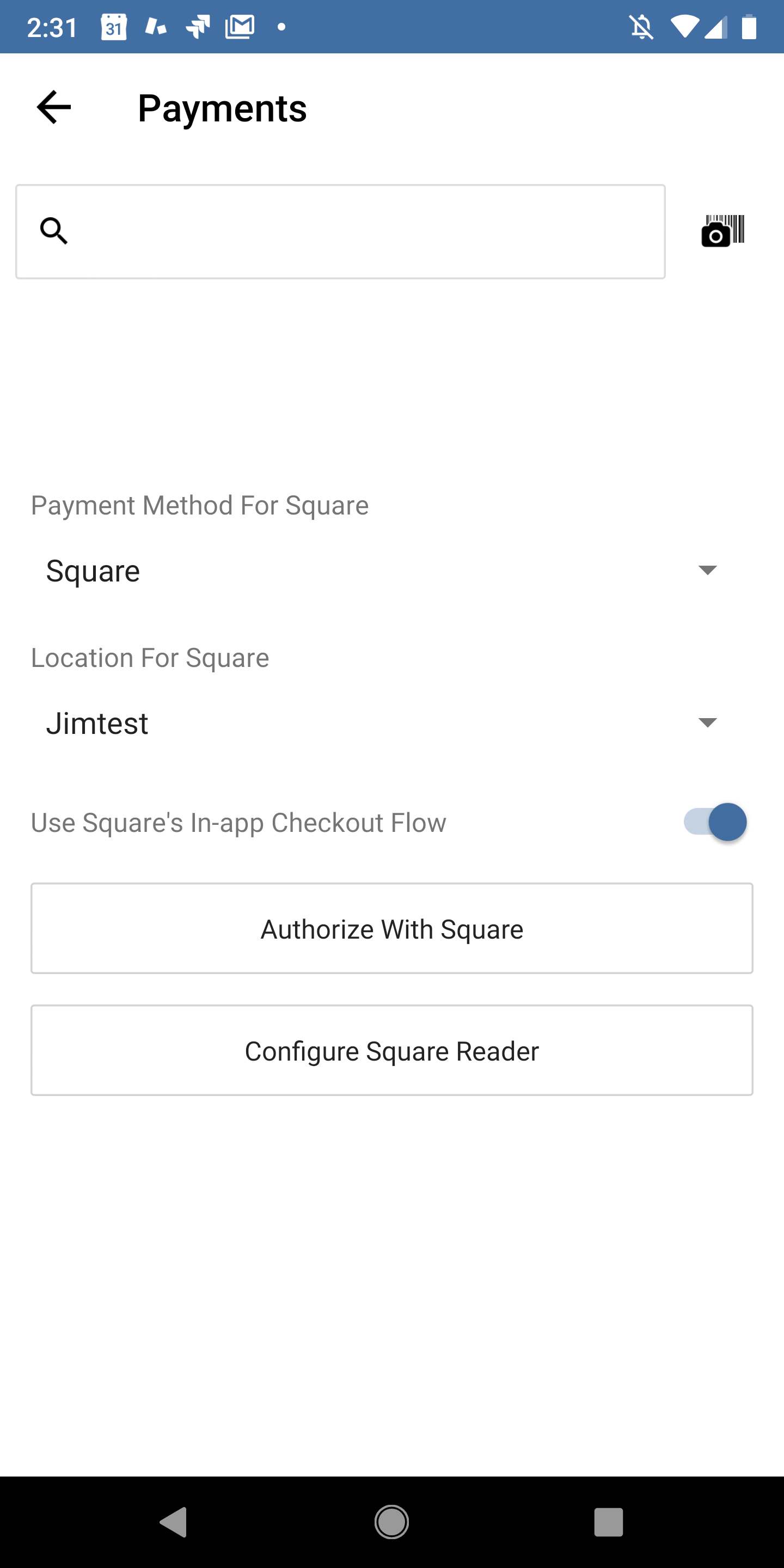 Square Reader & Payments enable