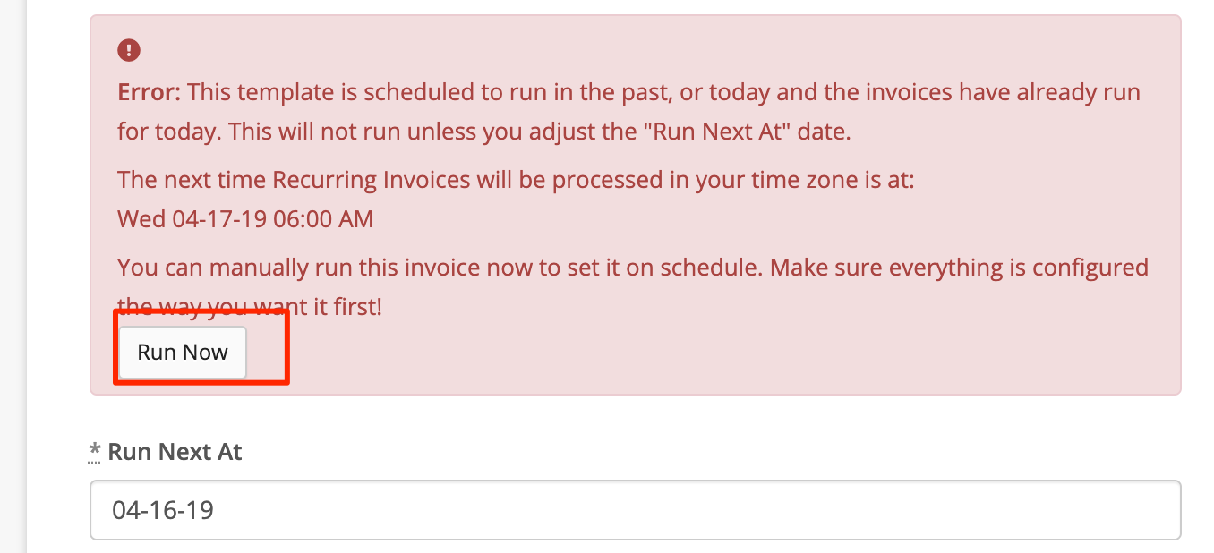 Recurring Invoice schedule