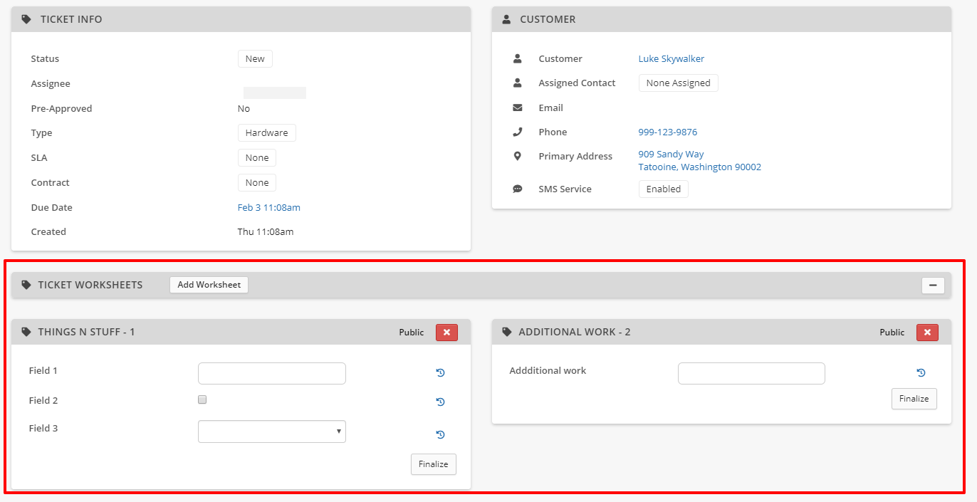 Ticket Worksheets Intake Forms