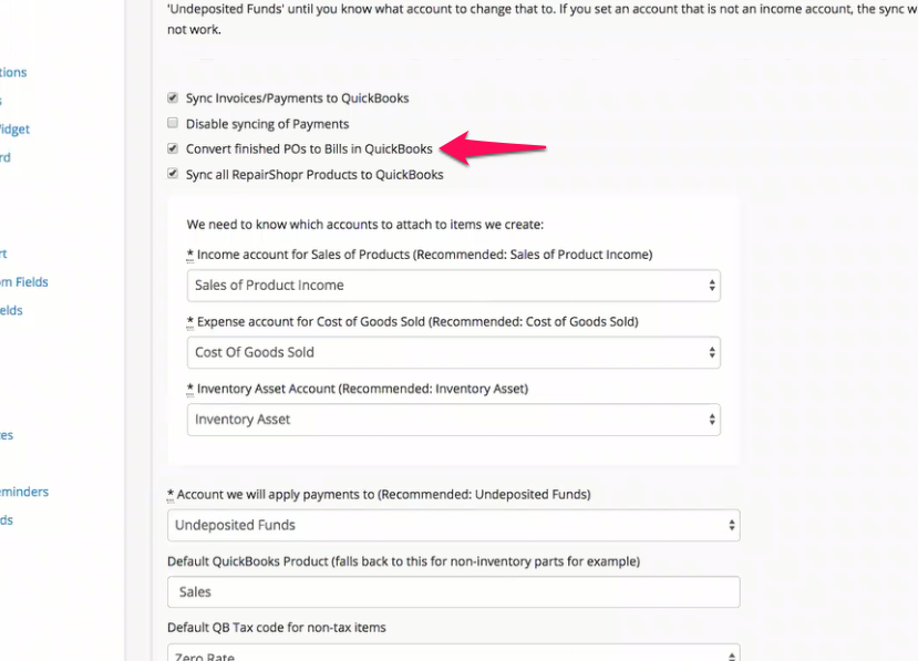 QuickBooks Bills created from RS Purchase Orders