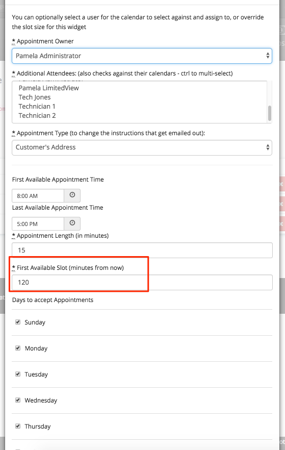 Define the minimum notice field for Appointments