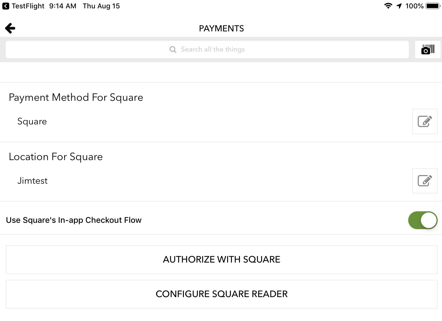 Square Reader & Payments enable