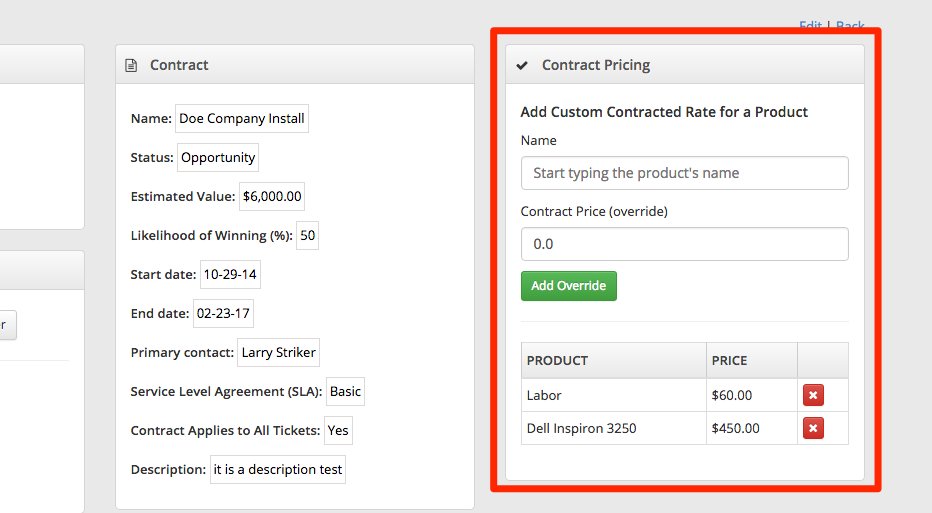 custom contract fees